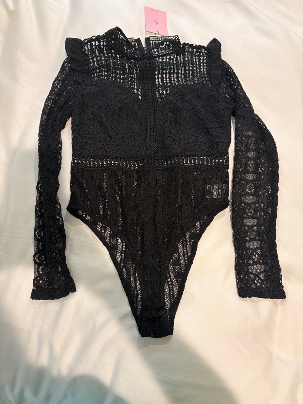 Hello Molly Black Long-Sleeve Lace One-Piece Bodysuit